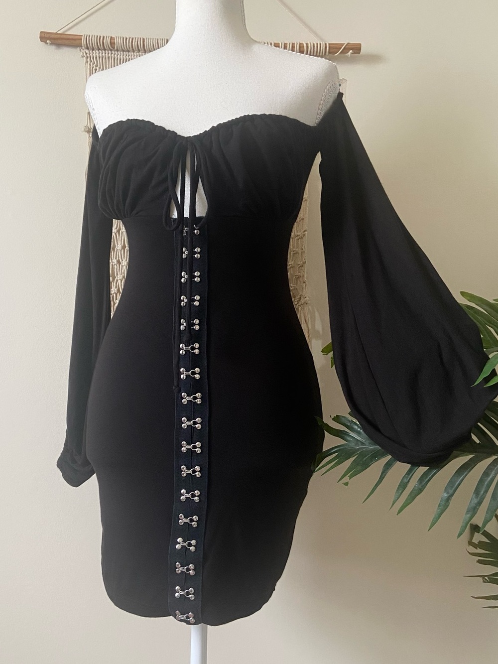 MEEK Gothic Romantic Corset Milkmaid Bodycon Mini Dress Black S